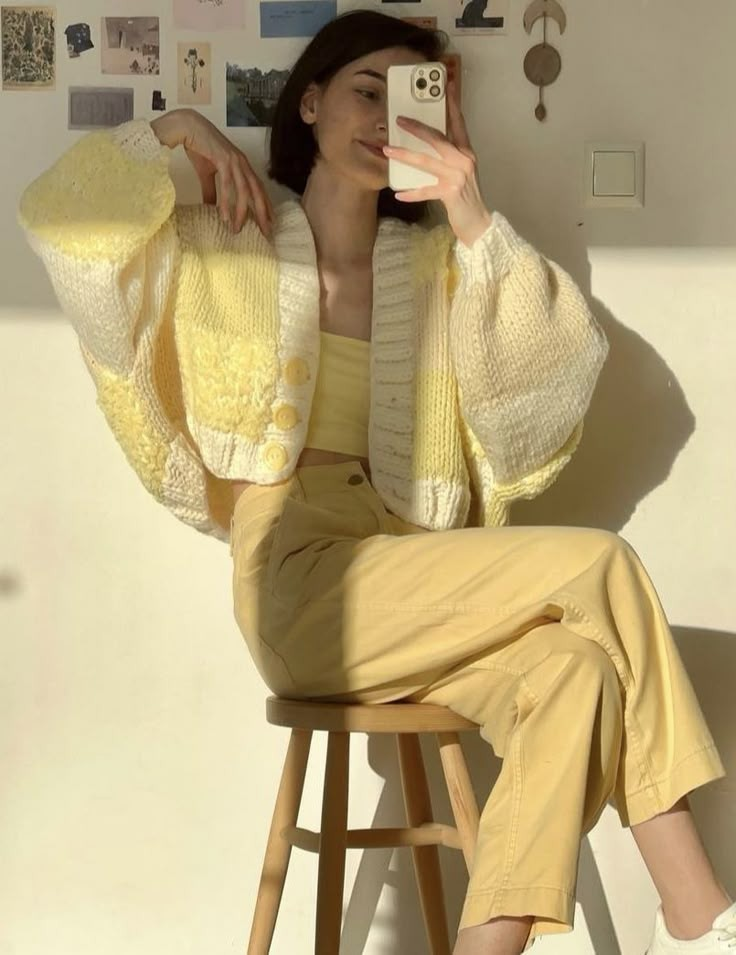 Creamy Cardigan and Trousers Combo