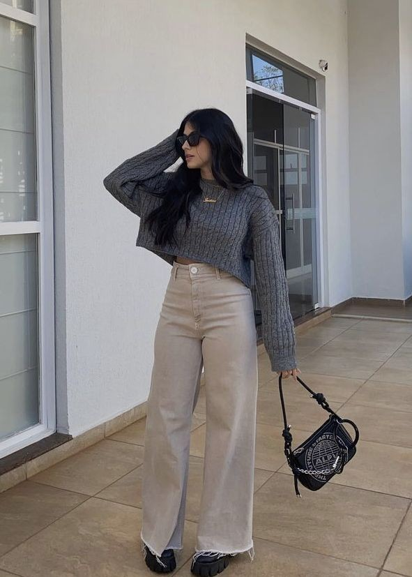 Cropped Sweater and Wide-Leg Jeans