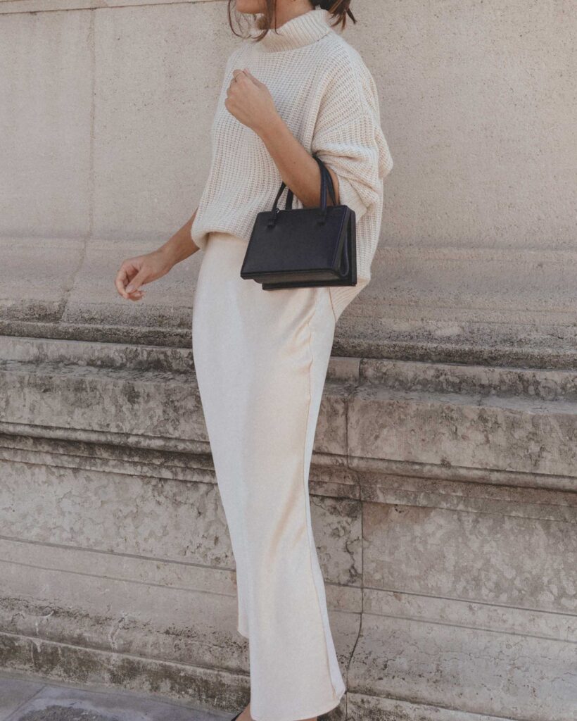 Silk Skirt & Sweater Winter Outfit Inspo