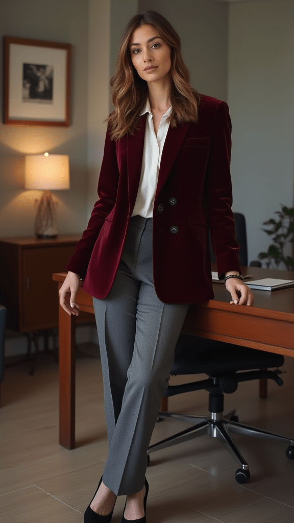 Velvet Blazer and Tailored Trousers