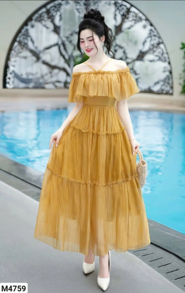Romantic Off-Shoulder Ruffled Gown