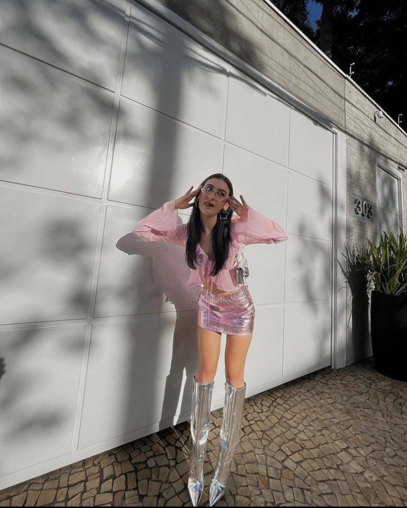 Pink Sheer Crop Top with Sequin Skirt