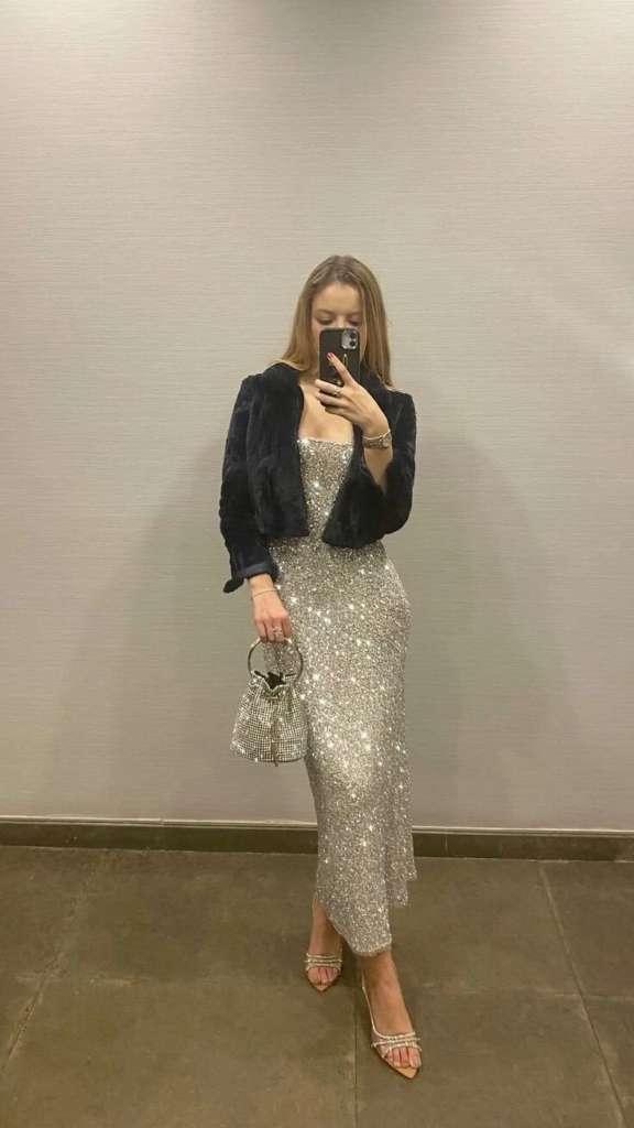 Sequin Dress with Velvet Blazer Elegance
