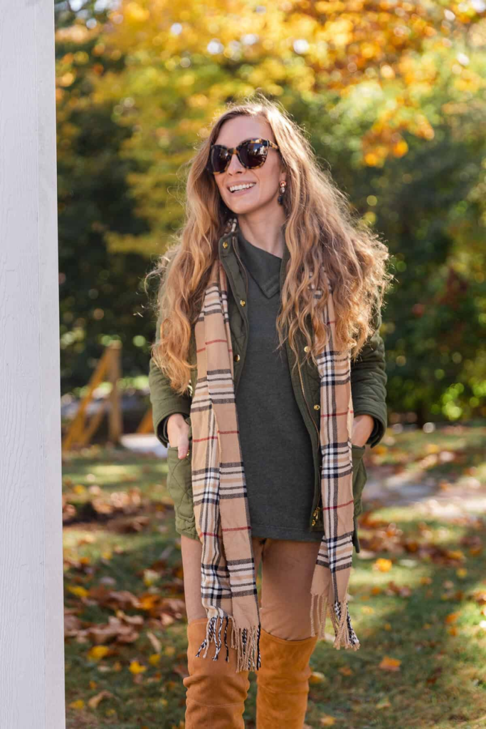 Layered Chic With Plaid Scarf