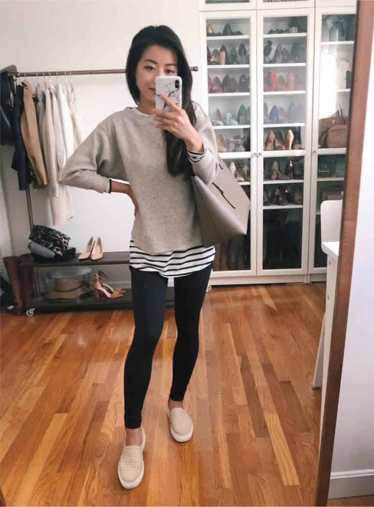 Layered Sweater And Striped Tee Combo