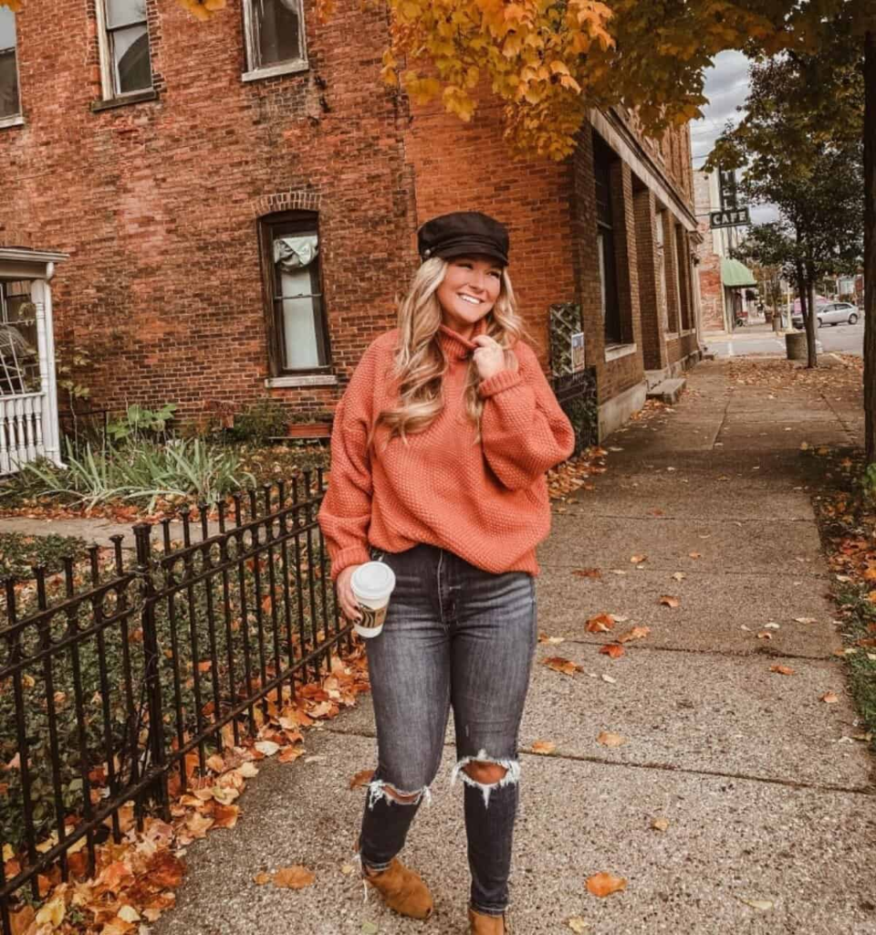 Rust Sweater And Newsboy Cap