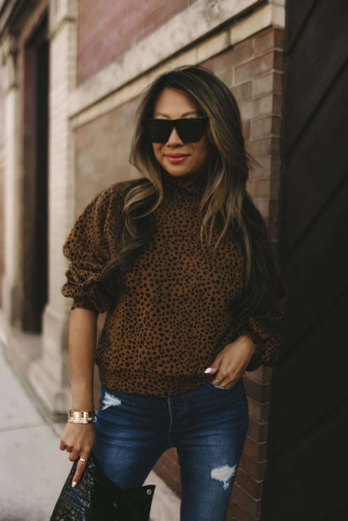Leopard Print Turtleneck And Jeans