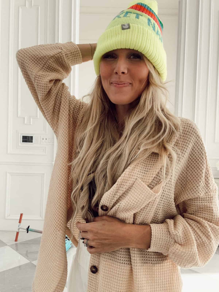 Cozy Cardigan With Vibrant Beanie