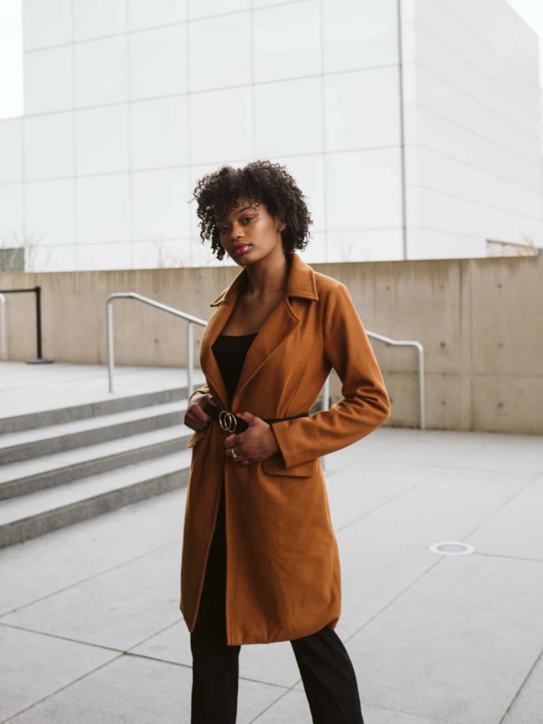 Caramel Coat With Belted Waist