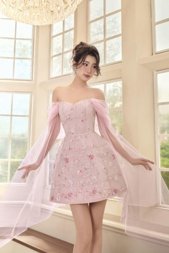 Off-Shoulder Tulle with Delicate Florals