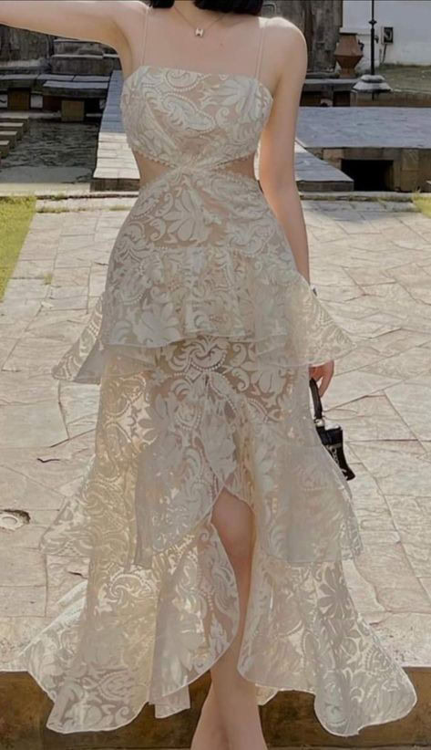 Ethereal Lace High-Low Gown