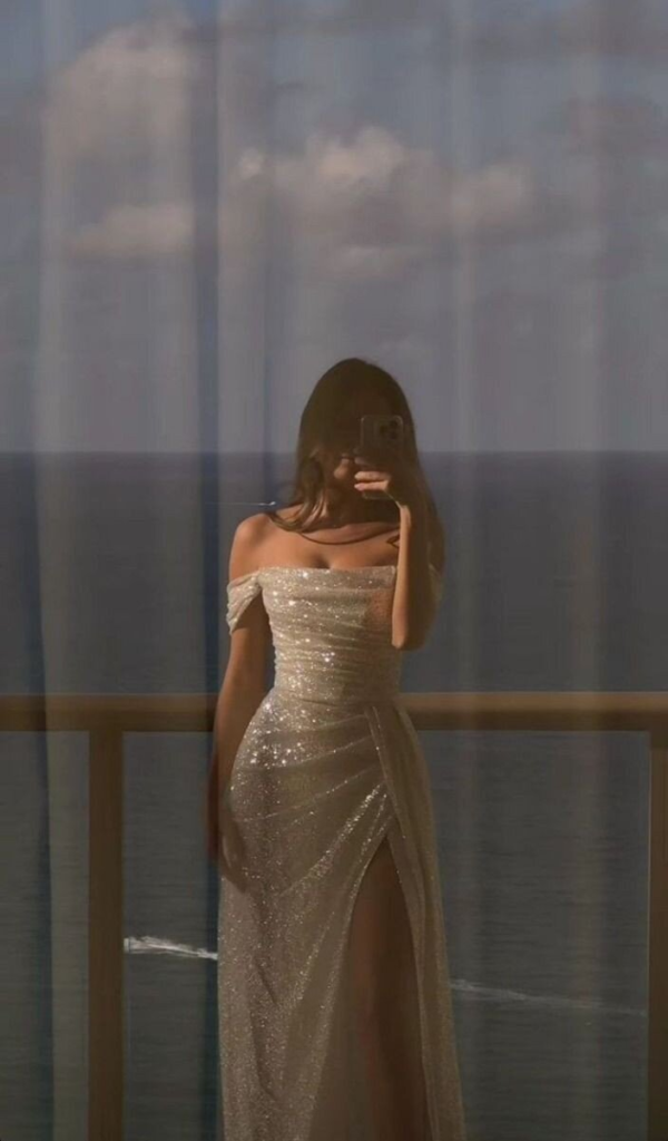Glittering Off-Shoulder Sequin Gown