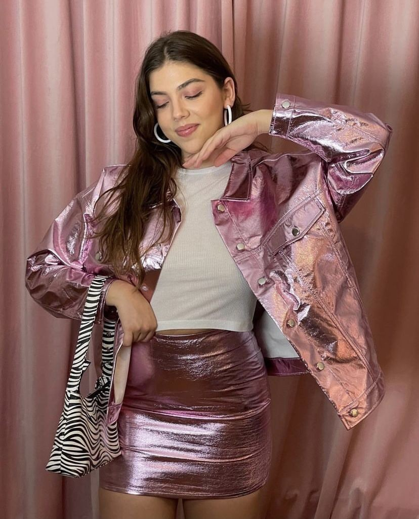 Metallic Pink Jacket Party Look