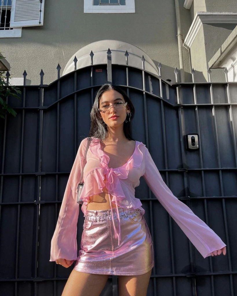 Hot Pink Crop Top Denim Skirt Combo