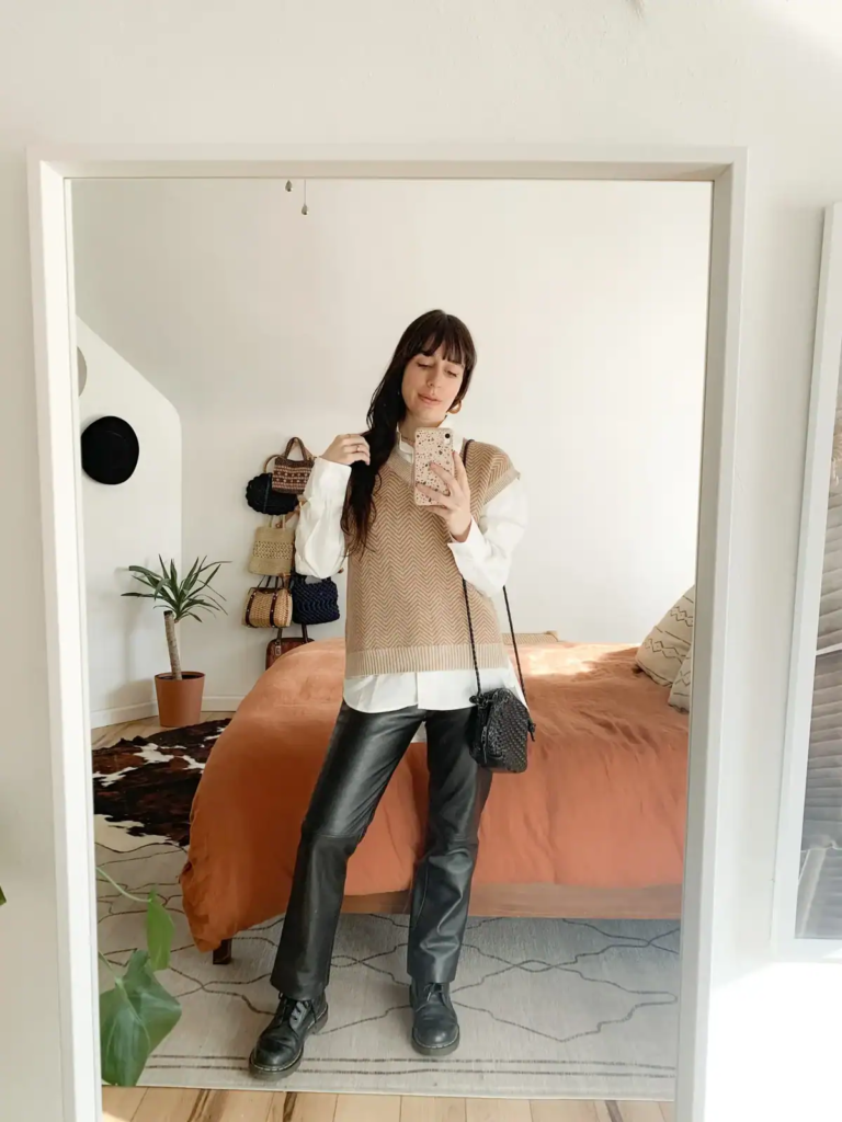 Layered Neutrals With Edgy Leather