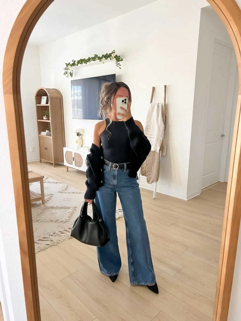 Chic Layered Look With Wide-Leg Jeans