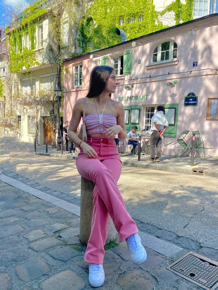 Colorful Crop Top And Pink Pants