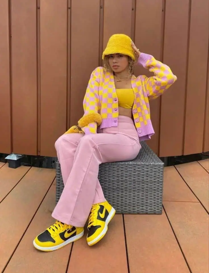 Bold Pink And Yellow Checkered Look