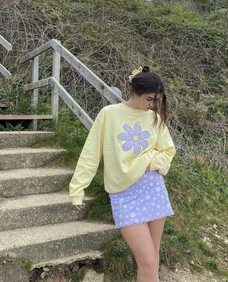 Pastel Floral Sweatshirt And Skirt Combo