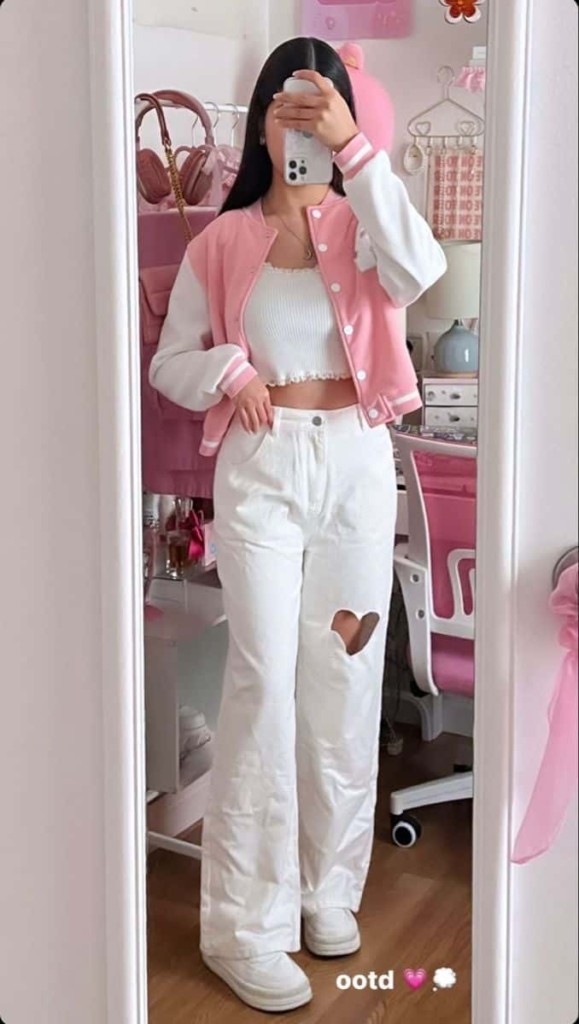 Pink Varsity Chic With White Accents