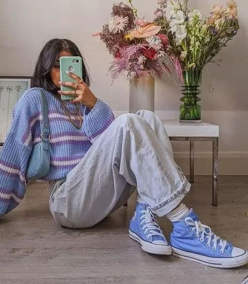 Pastel Knits And Classic Sneakers