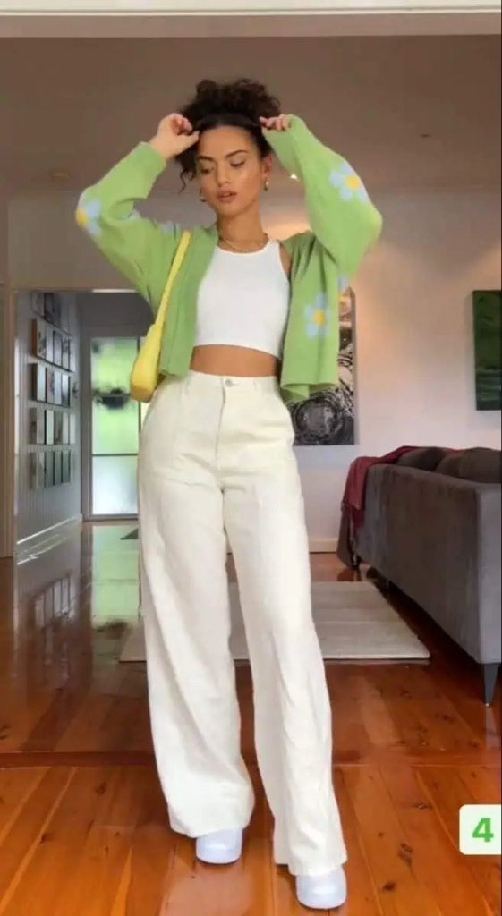 Floral Cardigan And Wide-Leg Pants