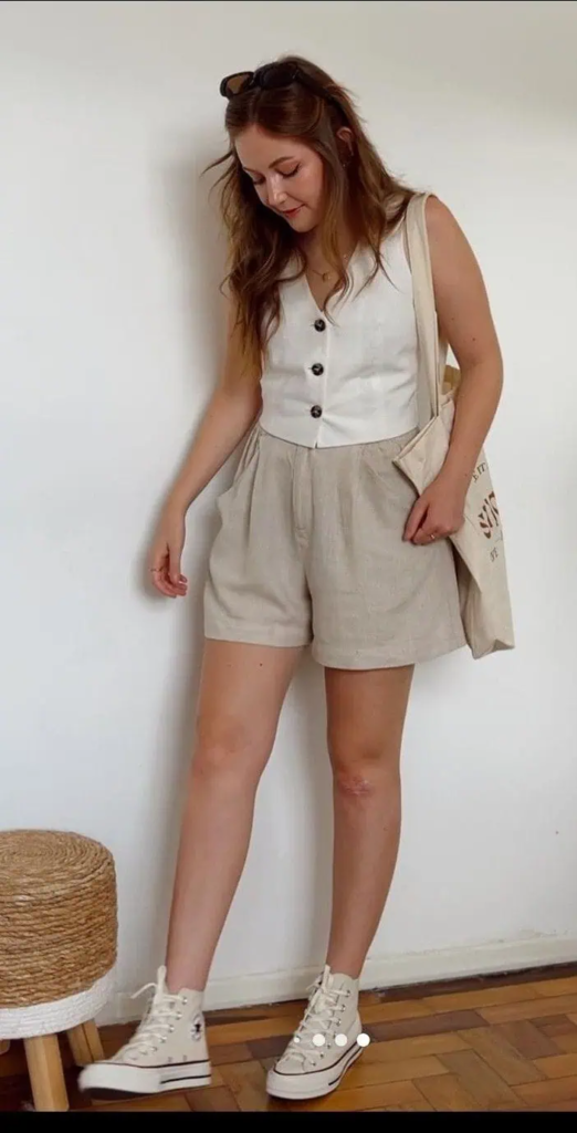 Chic Neutral Vest And Shorts Combo