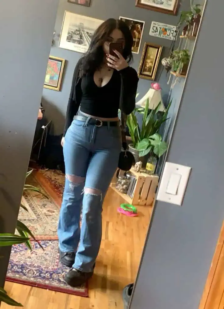 Crop Top And Ripped Flares Combo