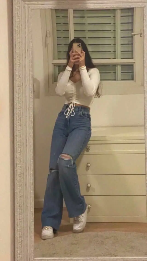 Chic Crop Top And Distressed Denim