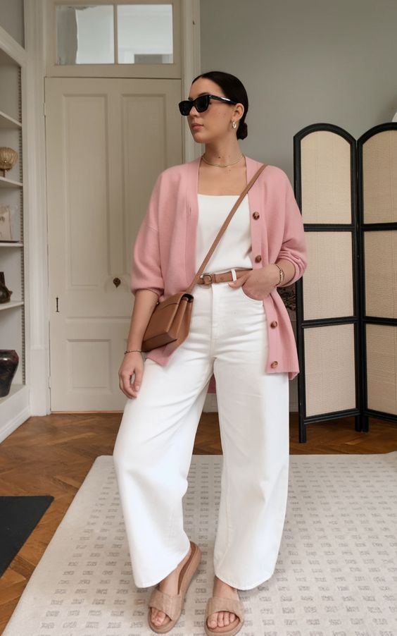 Effortless Spring Charm: Pastel Pink and Crisp Whites