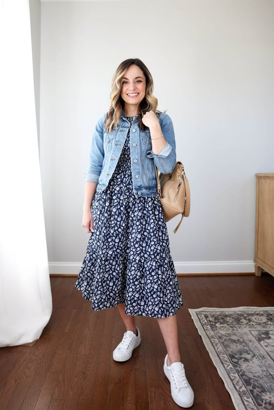 Effortless Spring Charm: Floral Dress and Denim Jacket Combo