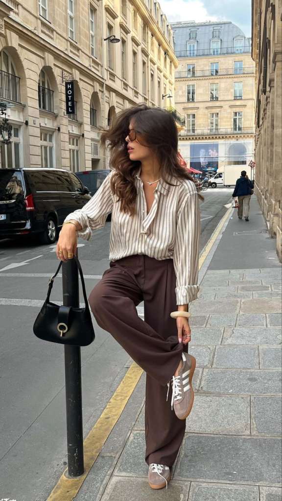 Effortless Elegance: Stripes and Chocolate Tones for Spring