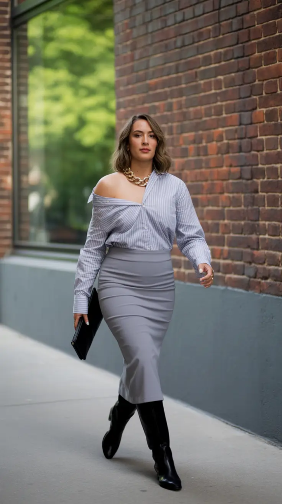 Off Shoulder Shirt and Sleek Skirt Energy