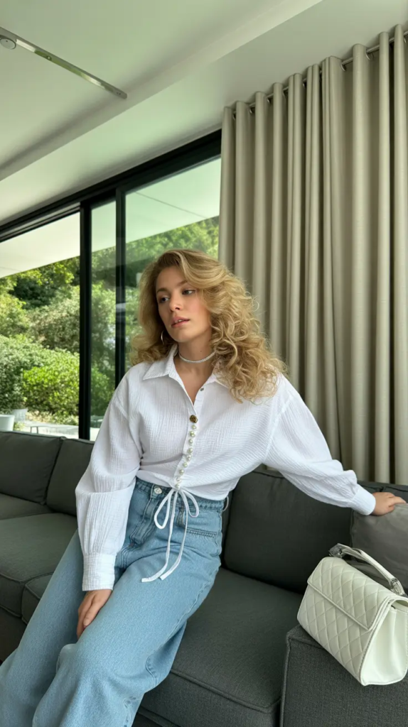 Soft White Blouse and Light Denim Ease