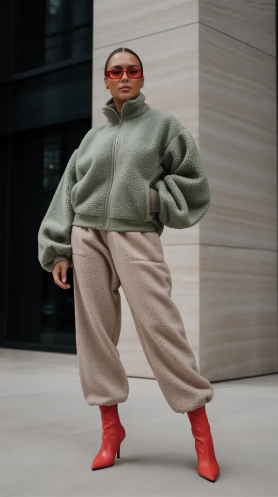 Fleece Set With Red Boots Statement