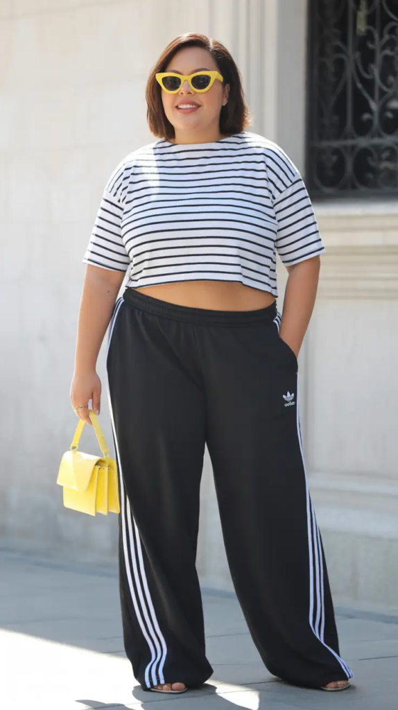 Striped Crop Top and Sporty Black Pants