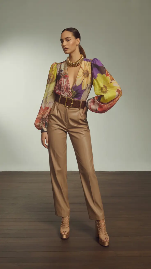 Floral Blouse and Leather Pants for Elevated Spring Drama