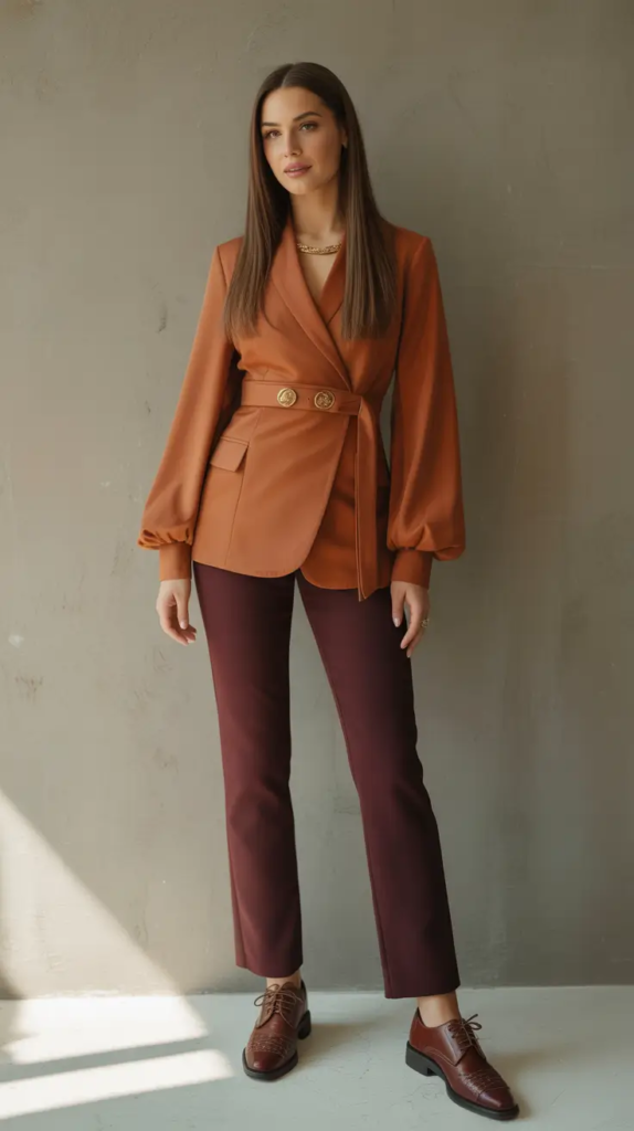 Cinnamon Blazer and Burgundy Pants for Soft Power