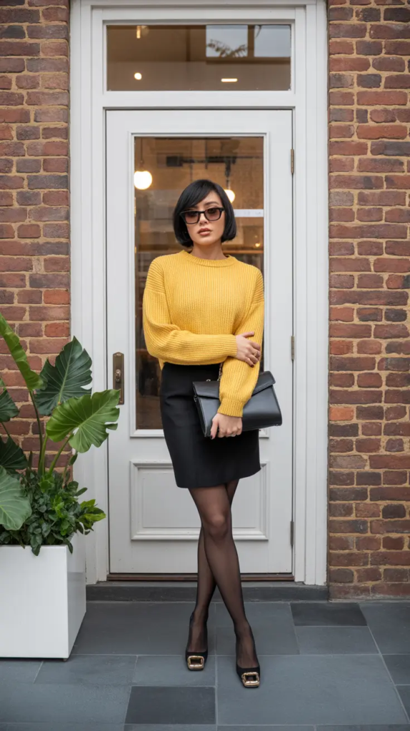 Mustard Knit and Leather Mini for Paris Ready Chic