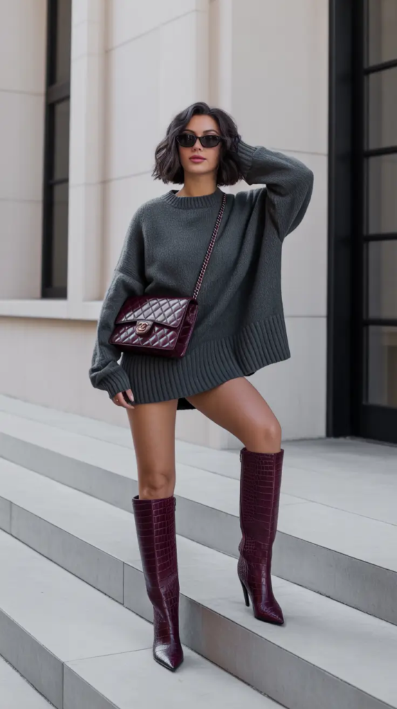 Oversized Sweater and Tall Boots for Cool Girl Energy