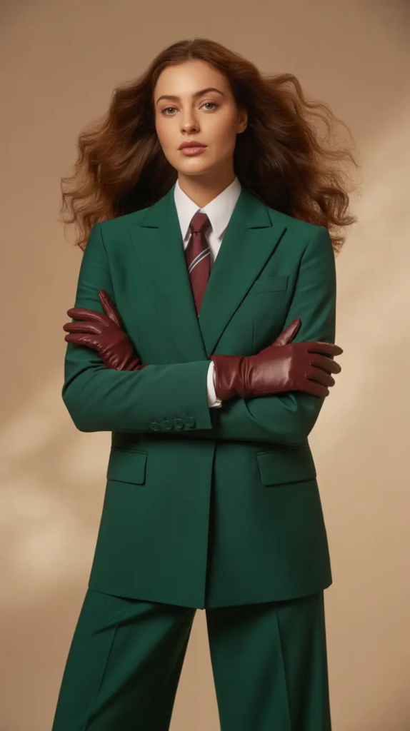 Green Suit and Leather Gloves for Sharp Vintage Inspired Power