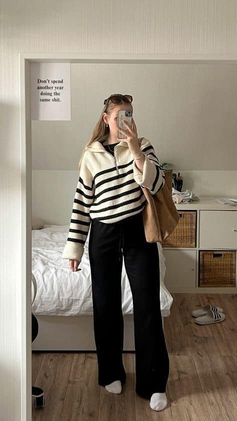 Chic Striped Sweater And Wide-Leg Pants