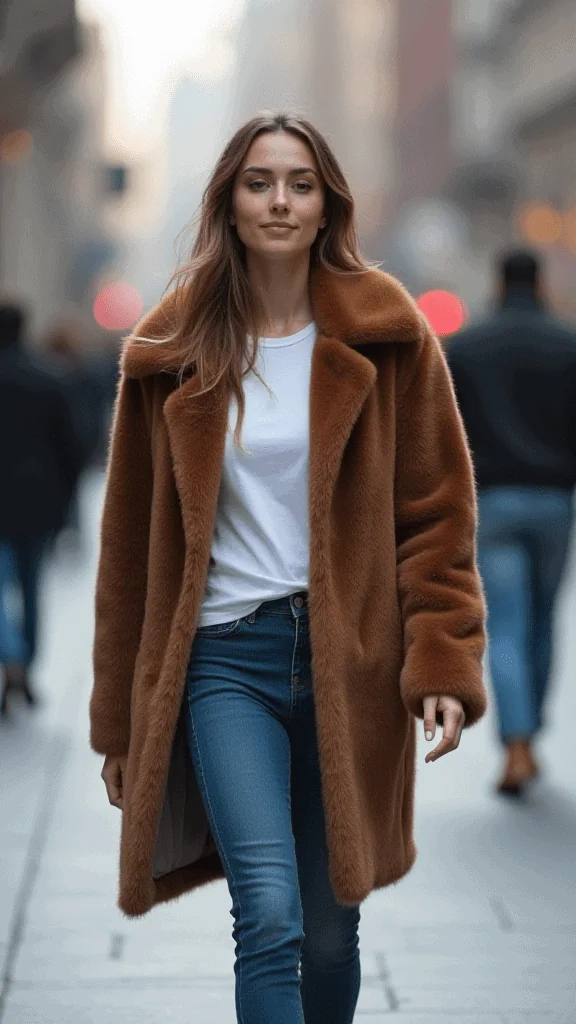 Faux Fur Coat and Jeans