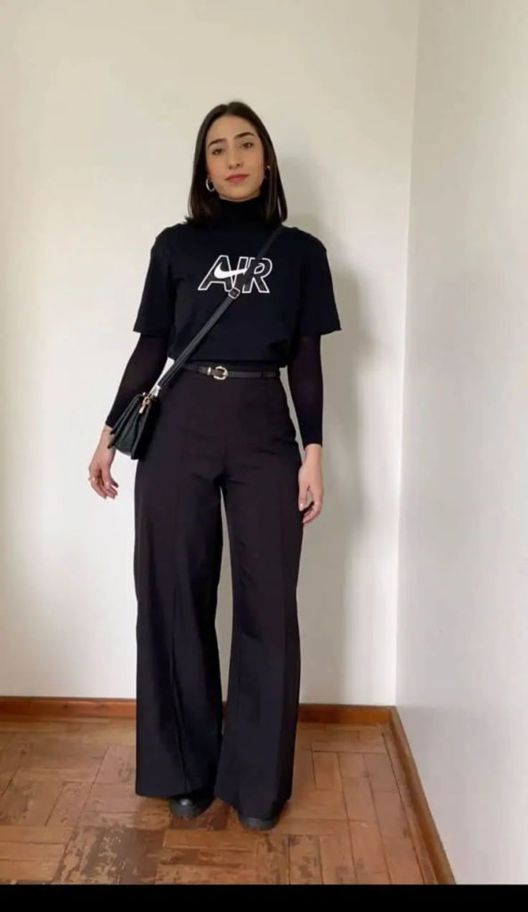 Sleek Layered Look With Wide-Leg Trousers