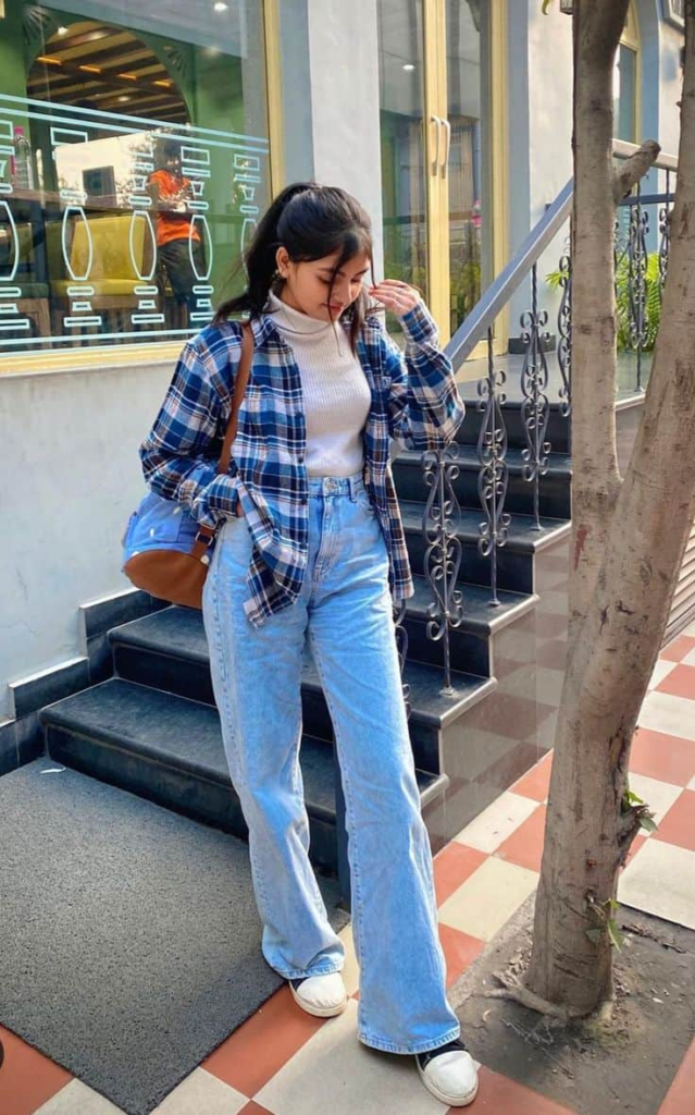 Casual Chic: Plaid And Denim Combo
