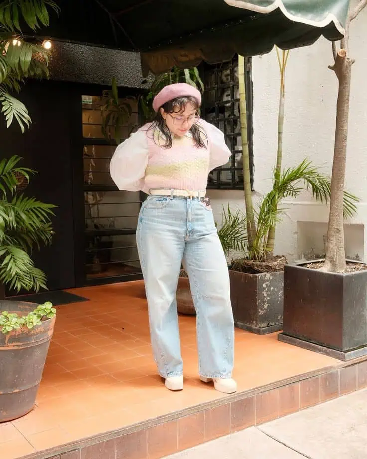 Pastel Charm Meets Denim Comfort