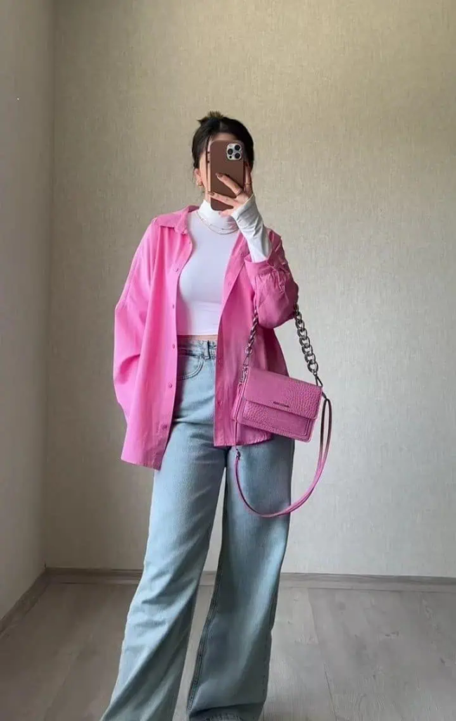 Pink Pop With Denim Flair