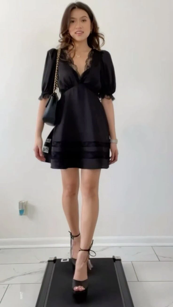 Lace-Trimmed Mini Dress With Puffed Sleeves