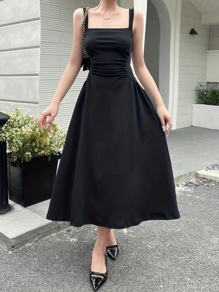 Elegant Square-Neck Midi Dress