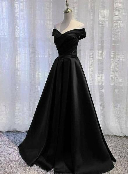 Elegant Off-Shoulder Black Ball Gown